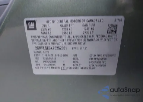 2015 GMC Terrain Slt-1 из США, поврежденный, VIN 2GKFLSE3XF6252861